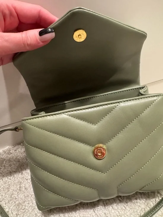 Saint Laurent Small Quilted Crossbody Bag in Sage Green with Gold Hardware - Picture 6 of 7